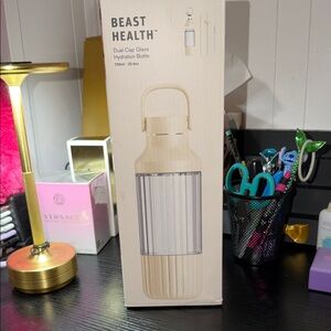 Dual Cap Glass Hydration Bottle - Cream